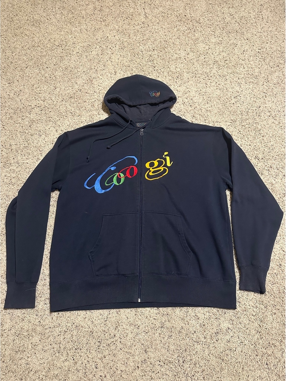 Coogi Men's 3XL Navy Blue Full Zip Hoodie with Multicolor Embroidery